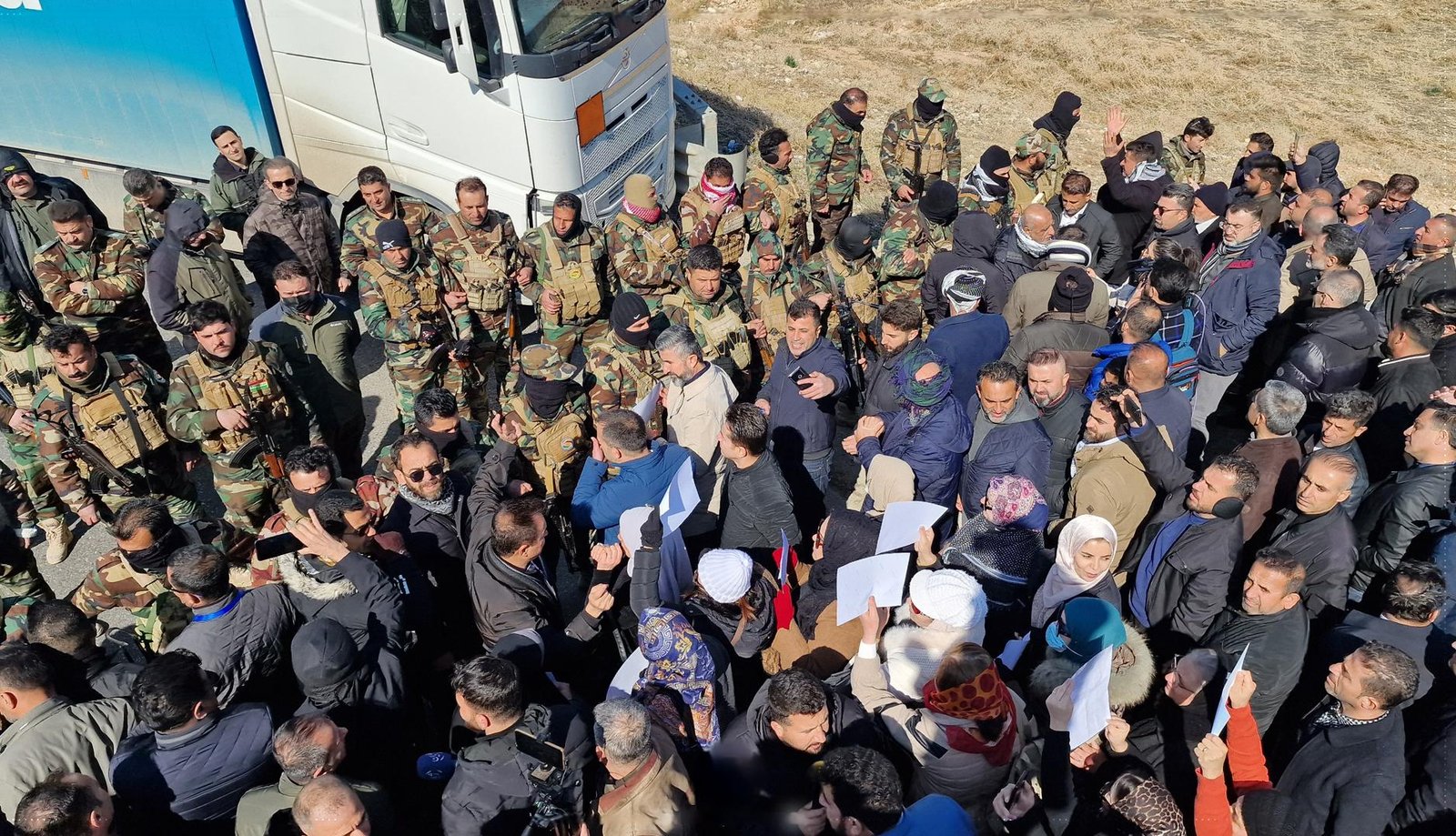 The Sulaimani protesters were blocked from entering Erbil at the checkpoint that separates the KDP and PUK zones.