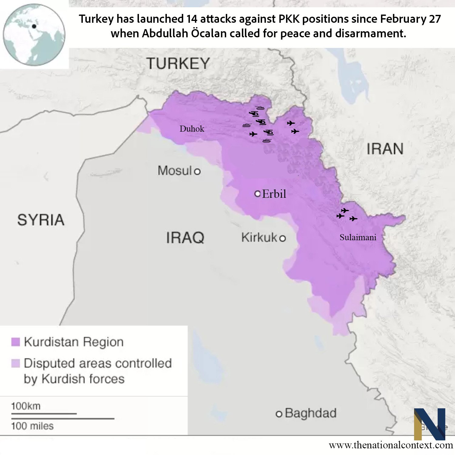 Map of attack locations in Kurdistan Region